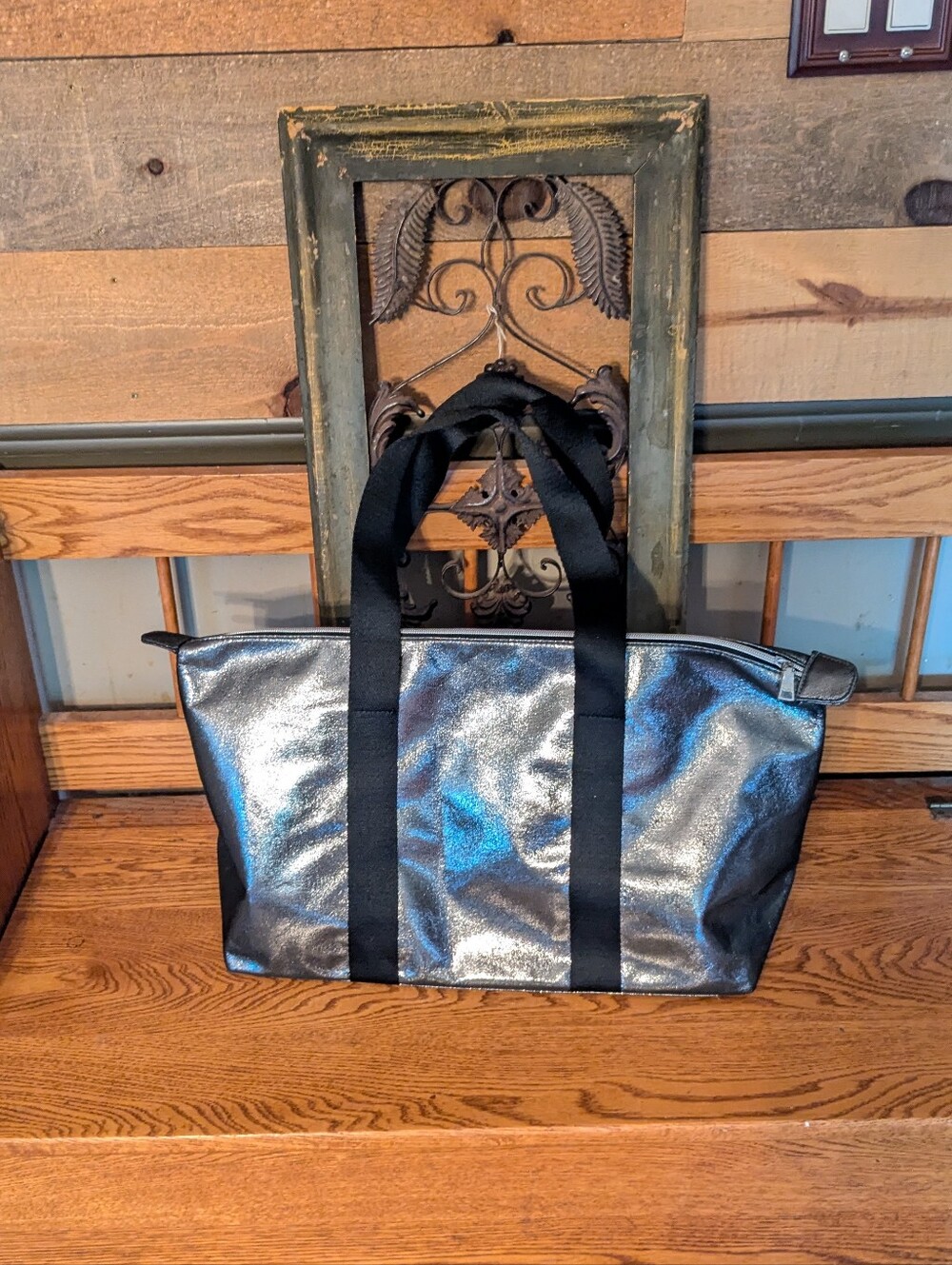 Coach Metallic Silver & Black Tote Bag - Picture 4 of 9
